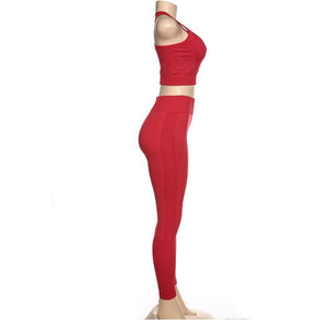 Women's Solid Color Knit Short Vest + High Waist Sweat Pants