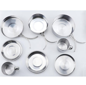 8Pcs Stainless Steel Outdoor Camping Picnic Pot Pan Kit