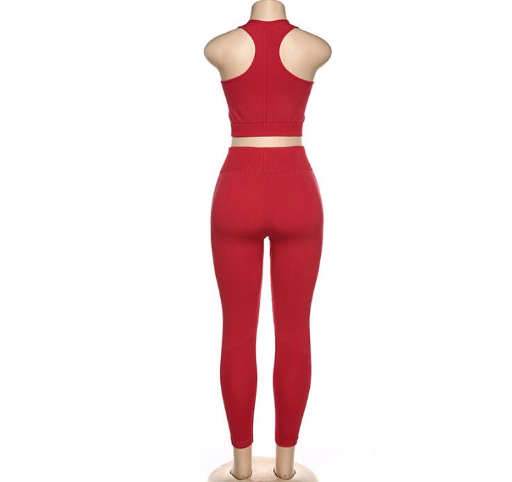 Women's Solid Color Knit Short Vest + High Waist Sweat Pants