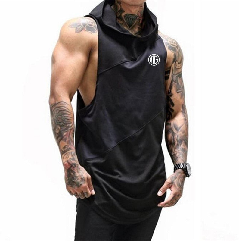 Men Tank Top hooded Bodybuilding Stringers Singlet Sleeveless Shirt