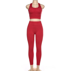 Women's Solid Color Knit Short Vest + High Waist Sweat Pants