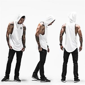 Men Tank Top hooded Bodybuilding Stringers Singlet Sleeveless Shirt