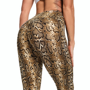 Women's Fashion Snake Print Yoga Pants Elastic animal skin sports leggings