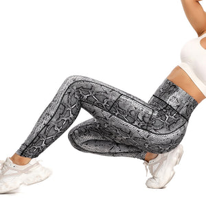 Women's Fashion Snake Print Yoga Pants Elastic animal skin sports leggings