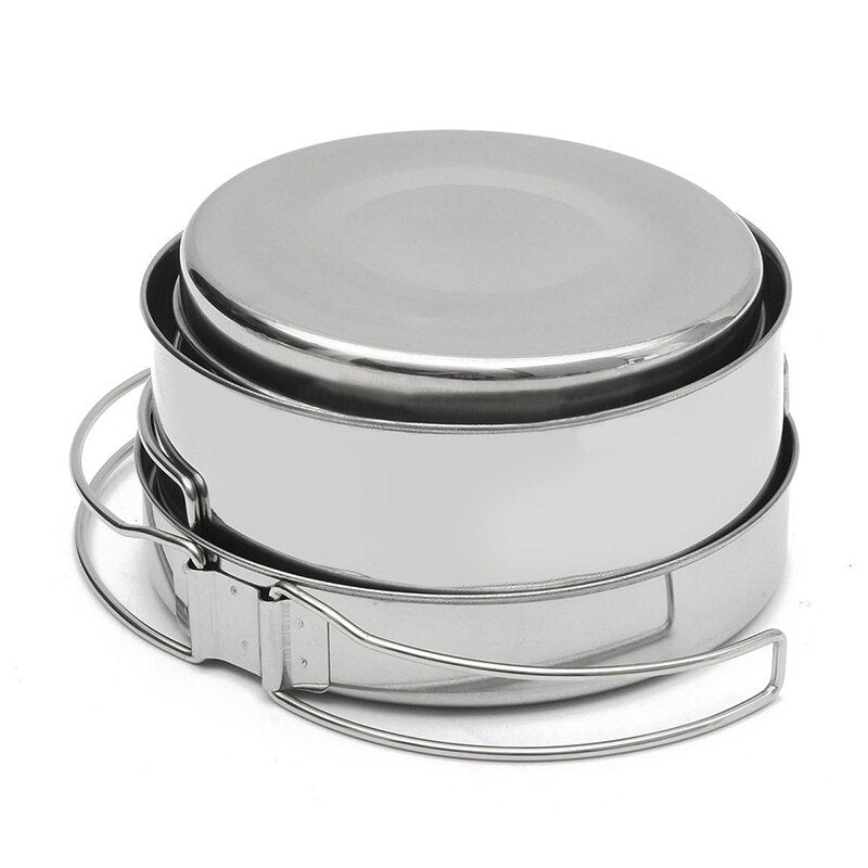 8Pcs Stainless Steel Outdoor Camping Picnic Pot Pan Kit