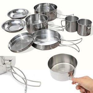 8Pcs Stainless Steel Outdoor Camping Picnic Pot Pan Kit