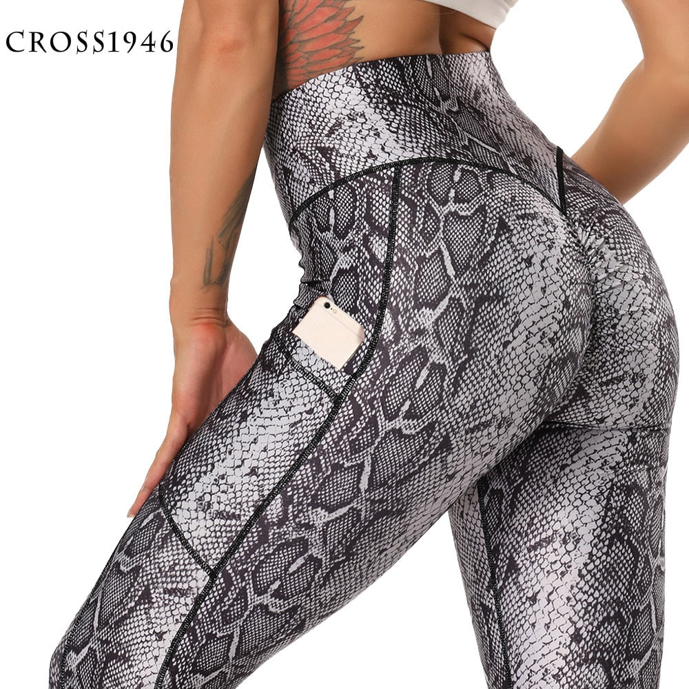 Women's Fashion Snake Print Yoga Pants Elastic animal skin sports leggings