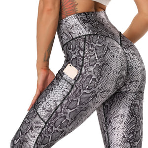 Women's Fashion Snake Print Yoga Pants Elastic animal skin sports leggings