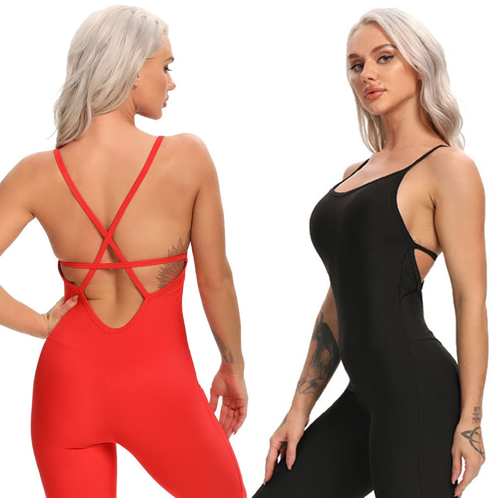 Fitness Women Sport Suit Jumpsuit Sexy Sleeveless Tracksuit Yoga Set Backless Workout Suit - ultimatefitness4you