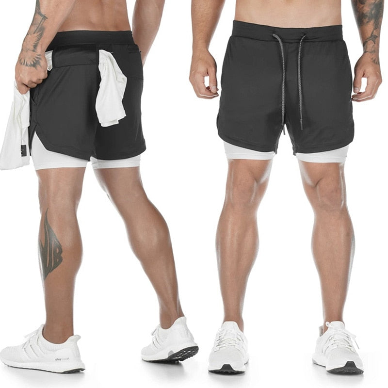 Mens 2 In 1 Beach Sport Shorts Quick Drying Running Shorts Workout Gym Exercise Shorts - ultimatefitness4you