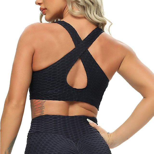 Sexy Women Sports Bra Fitness Back Cross Yoga Tops Push Up Crop Top - ultimatefitness4you