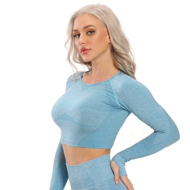 Women's Seamless Yoga Top Long Sleeve Workout Sportswear Active Sexy Gym Clothing - ultimatefitness4you