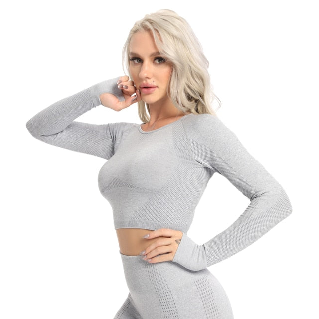 Women's Seamless Yoga Top Long Sleeve Workout Sportswear Active Sexy Gym Clothing - ultimatefitness4you