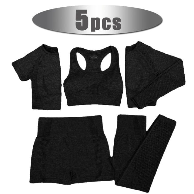 2/3/5pcs Seamless Yoga Set Workout for Women Crop Top Sports Bra High Waist Shorts Leggings - ultimatefitness4you