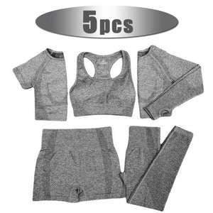 2/3/5pcs Seamless Yoga Set Workout for Women Crop Top Sports Bra High Waist Shorts Leggings - ultimatefitness4you