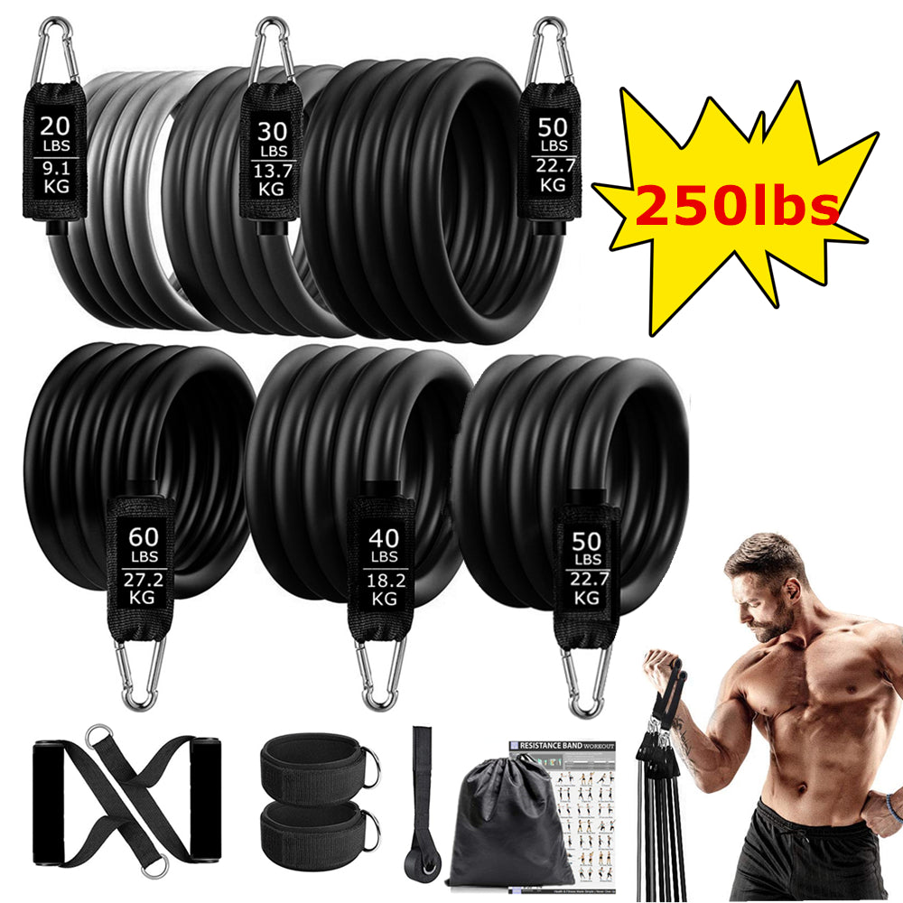 250lbs Resistance Bands Set Fitness Workout Gym Pull Rope Booty Bands Exercise Equipment for Home