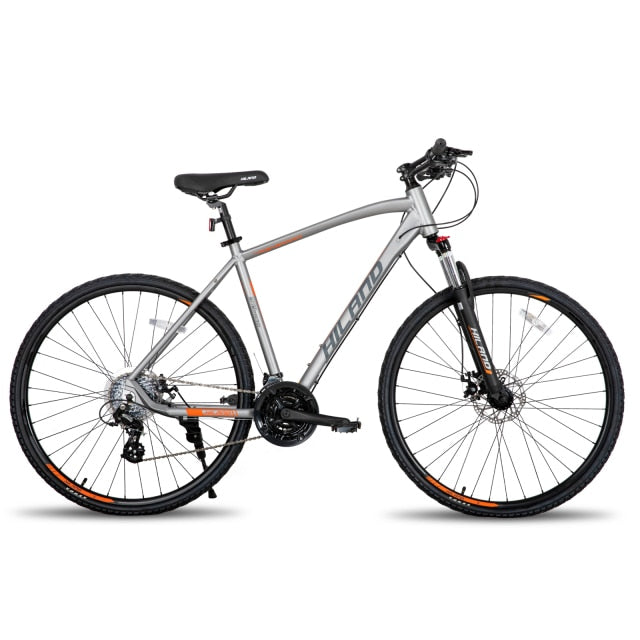 Hiland 700C Hybrid Bicycle Aluminum Shimano 24 Speeds with Lock-Out Suspension Fork Disc Brake - ultimatefitness4you